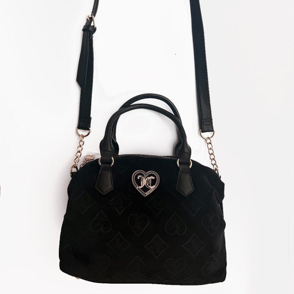 Juicy Couture Glitzed Out Cream Crossbody Velour Satchel Bag Purse NWT